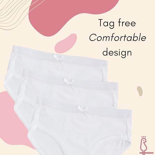 Feathers Girls Solid White Snug Fit Tagless Briefs Underwear - 100% Cotton Super Soft Panties4