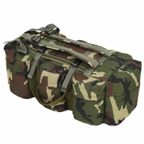 QUAHEAS Sac de voyage 3 en 1 style militaire 45 l avec tissu Oxford imperméable, bandoulière réglable, sangle de sac à dos et 9 poches pour extérieur, camping, salle de sport
