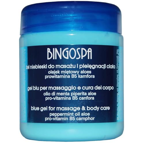 Gel da massaggio blu rinfrescante per rigenerazione dopo attività sportiva, dolore muscolare, articolari - 500ml BINGOSPA
