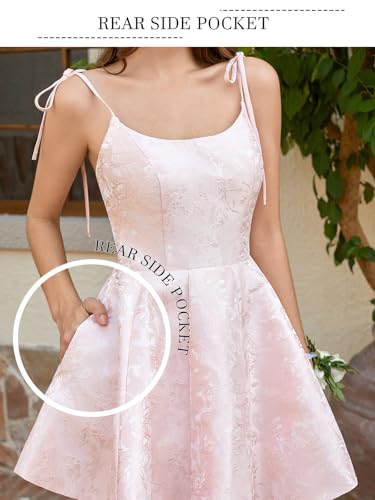 Fokissy Satin Homecoming Dresses 2025 Embroidery Short Prom Dress Spaghetti Strap Party Dress with Pockets4
