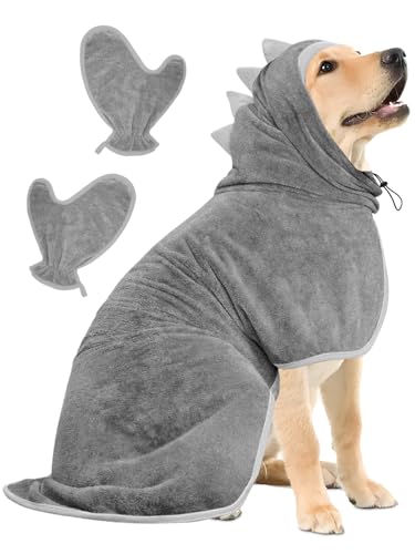 Bibykivn Bademantel für Hunde, Hundebademantel Aus Mikrofaser, Verstellbares Halsband Mit Klettverschluss Schnell Trocknend Badetuch für Große Mittelgroße Kleine Hunde/Katze (Grau, XL)
