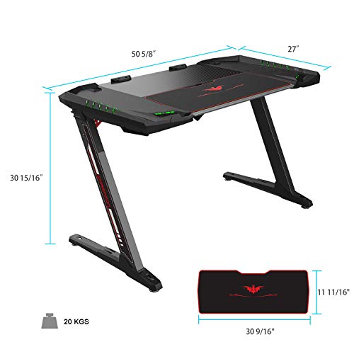 Image of Carbon X Pro Ergonomic Z2 Gaming Desk | Computer Gaming Desk with Retractable Cup Holder, Headset Hook | RGB Light (Black)