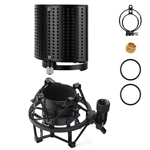 Moukey Microphone Shock Mount with Metal Pop Filter, Universal Mic Shock Mount