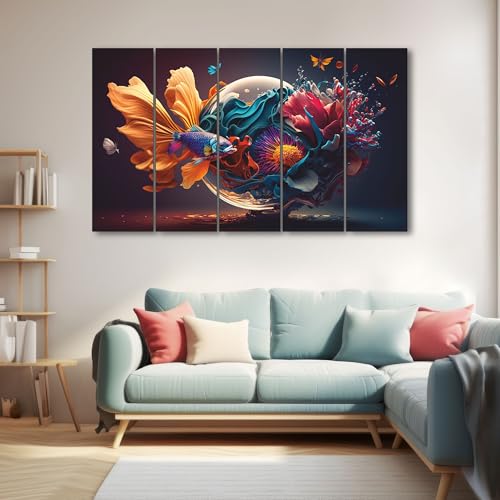 Image of The Castle Decor Abstract Art Multiple Frames Wall Painting for Living Room, Bedroom, and Hotels - Wooden Framed Digital Artwork (Multi Color - Design 6, 36x60 Inch)