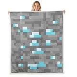 feelingyou Manta de tiro a cuadros, tamaño B, rejilla geométrica, patchwork, gris, azul, cama para niños, videojuegos, moda, abstracto, decoración del hogar, decoración para el hogar para silla