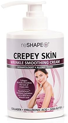 Reshape+ Crepey Skin Treatment Cream Wrinkle Smoothing Lotion Anti Aging Skin Care Moisturizer For Face, Arms, Neck, & Body W/Collagen & Hyaluronic Acid To Improve Elasticity & Sagging Skin, 15 Fl Oz