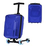 smilesun Scooter Suitcase for Kids & Adults, Foldable Carry On Travel Luggage, Hardside Ride on Scooter Suitcase with Spinner Wheels,Blue