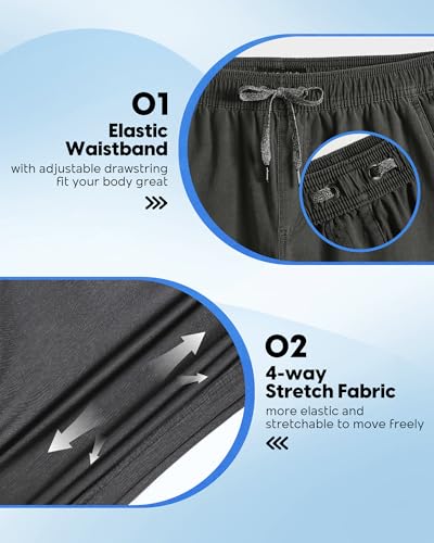 maamgic Men's 5 inch Inseam Shorts Pull-On Relaxed Fit Comfort Stretch Short Shorts with Pocket, Washed Charcoal, M