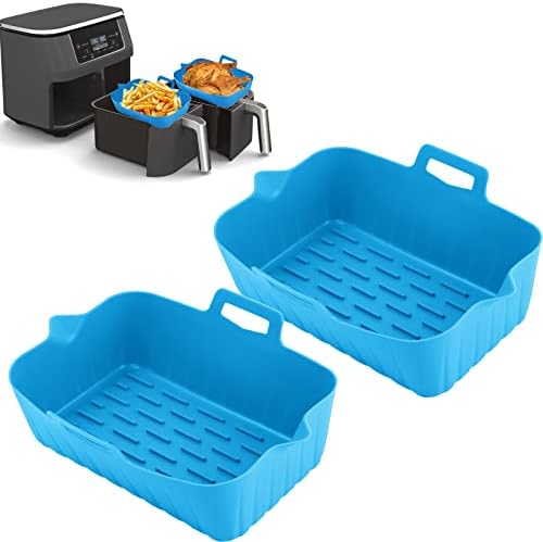 2 Pack Air Fryer Silicone Pot for Ninjas Dual Air Fryer, Reusable Air Fryer Silicone Liners for Ninja Foodi DZ201/DZ401, Double Basket Ninja Air Fryer Accessories for Air Fryer Oven Microwave