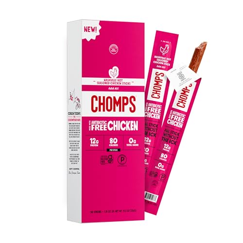 Chomps Nashville Hot Chicken Jerky Meat Snack Sticks 10-Pack - Keto, Paleo, Low Carb, Whole30...