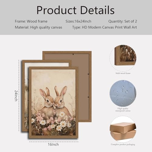 Framed Easter Bunny Wall Art Canvas Print Vintage Bunny Paintings Canvas Wall Art Prints Posters Pictures Gallery Artwork for Living Room Bedroom Nursery Farmhouse Home Decor 16x24in Ready to Hang by OBXXKZ - Used condition - Image 7