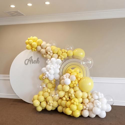 60Pcs Yellow Balloons, 12Inch Double Stuffed Macaron Pastel Yellow White Clear Balloons for Bridal Shower Baby Shower Wedding Engagement Birthday Party Decorations — view 6