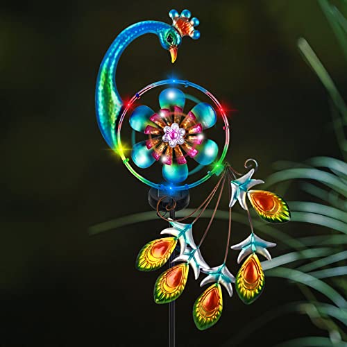 Johoo Solar Decorative Garden Lights Peacock Metal Stake With 12 Multi-Color Leds Windmills For Garden Patio Lawn #TOP6