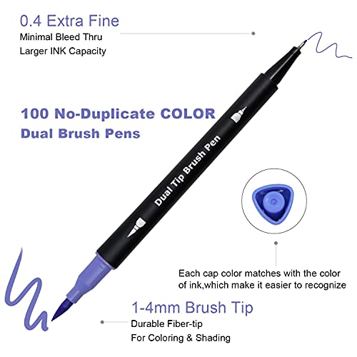 Vitoler Art Markers Dual Tips Coloring Brush Fineliner Color Pens,100 Colors Of Water Based Marker For Calligraphy Drawing Sketching Coloring Book Journal Art Day Back To School Art Supplies Gift #TOP2