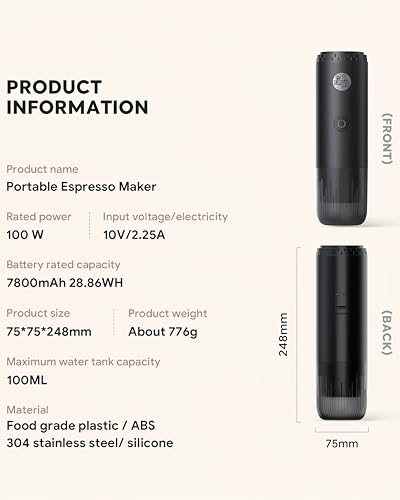 Image of Portable Espresso Machine Mini 19Bar Rechargeable 2-in-1 Multi-Function Electric Coffee Machine One Key Extraction Compatible with NS Capsules and Ground Coffee for Office Home 7800MAH (BLACK-NEW)