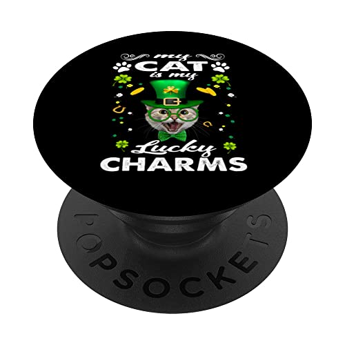 My Cat Is My Lucky Charm Kitten St Patricks Day Cats Lovers PopSockets PopGrip Intercambiable