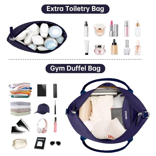 ETRONIK Weekender Bags for Women, Canvas Travel Bag 2 Pcs Set with USB Charging Port, Duffle Bag with Shoe Compartment, Carry on Overnight Bag for Women Travel, Dark Blue2