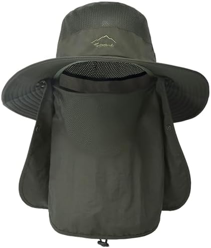 ehsbuy Fischerhut Herren Breiter Krempe Mesh Tropenhut Safari Hut Faltbar Sonnenhut mit Gesichtsbedeckung Nackenklappe
