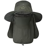 ehsbuy Sombrero de Pescador Hombre Mujeres con Cub...: Cobertura completa de protección completa: sombreros de pesca de borde ancho, máscaras faciales y protectores de cuello (extraíbles) se fabrican juntos. La parte superior del sombrero es desmontable. la correa extraíble se puede utilizar para sujetar...