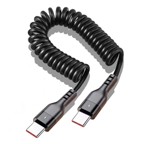 66w PD Fast Charging Type-C Cable,1.0m,Black Fast Charge Retractable Android Auto Cablecoiled USB C to USB C Charger Cable for Car, For Iphone 15-16, Samsung Galaxy S24 Ultra S23, Pixel, LG (1, black)