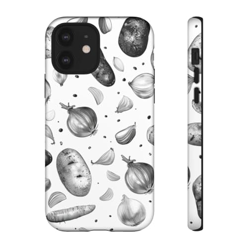 Coque rigide mate motif végétal noir et blanc pour iPhone 12 haut de gamme
