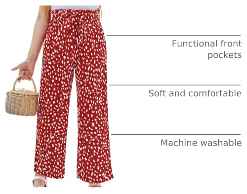 Image of SySea Girls Wide Leg Pants Kids Belted Dress Pants Lounge Trousers | Cute Print, High Waisted, Loose Fit, Comft Palazzo Linen Pants