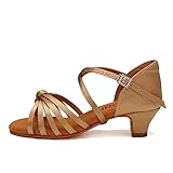 HROYL Women's Satin Latin Dance Shoes Low Heel Ballroom Salsa Tango Performance Dancing Shoes EM-XGG