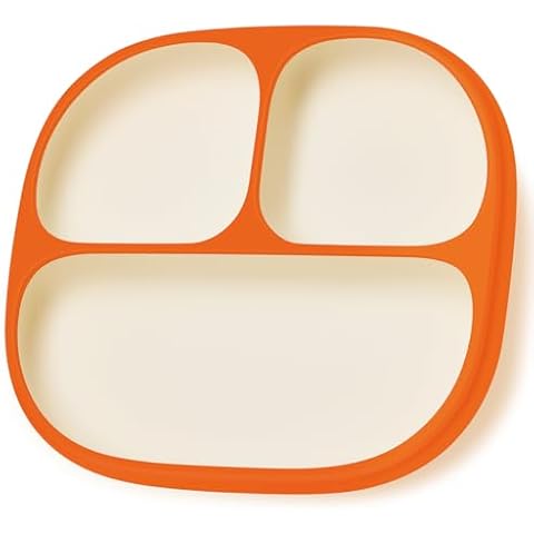 thyseed Toddler Plates Food Grade Silicone Baby Plate 3 Compartments Dishes 6+ Months 1 Pack Orange Cover