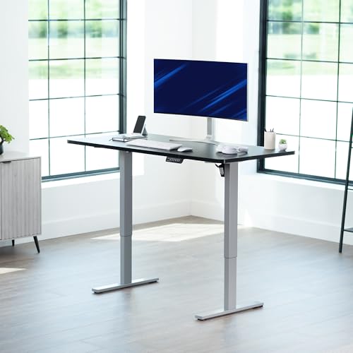 Image of VIVO Black 60 x 30 in Standing Desk, DESK-KIT-1G6B-30 | Electric, Holds 220 lbs, Sit Stand, Height Adjustable, Extra Deep Table Top, Memory Presets, 1B Series, Gray Frame