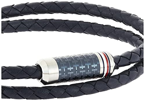 Tommy Hilfiger Men's Jewelry Tube Double Wrap Braided Leather Bracelet Color: Blue (Model: 2790326) #TOP1