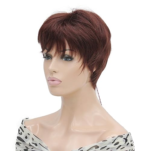 Lydell 6-8" Short Layered Shaggy Heat Resistant Synthetic Wigs 33A Dark Auburn - Image 3