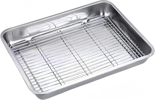 Premium Heavy Duty Stainless Steel Roasting Pan with Cooling Rack - Oven & Toaster Oven Safe - Deep Edge, Mirror Finish - Perfect for Turkey, BBQ, Catering & Hotel Use