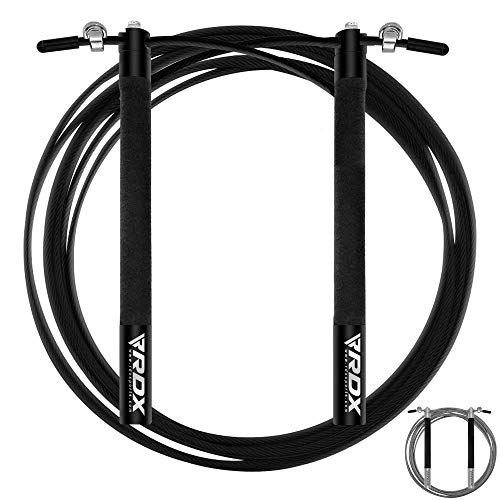 RDX Skipping Rope with Non-Slip PP Handles, 10.3FT Adjustable Tangle-Free PVC Coated Steel Jump Cable 360 Dual Ball Bearing Fat Burning Fitness Weight Loss Yoga HIIT MMA Home Gym Exercise Workout