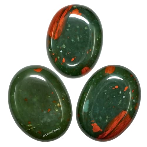 Image of Certified African Bloodstone Crystal Palm Pebbles Stones for Anxiety Stress Relief Massage - AAA Grade Original Healing Gemstone Agate Palm Stone for Yoga Meditation Spiritual Reiki Feng Shui