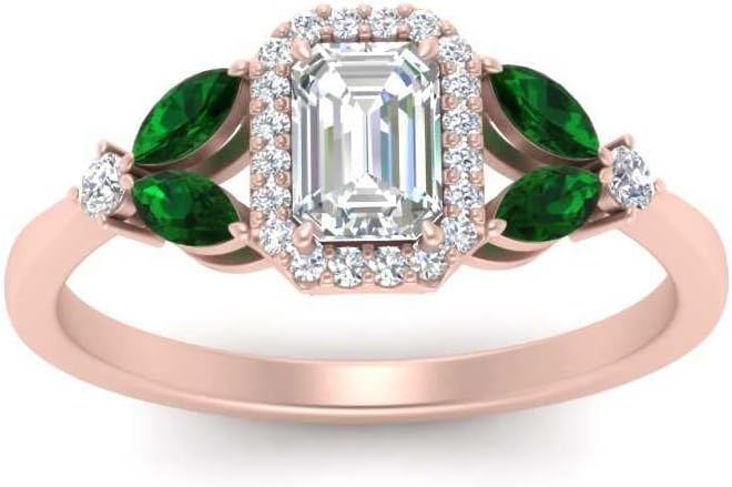 Choose Your Gemstone Marquise Accent Halo Diamond CZ Ring Rose Gold Plated Emerald Shape Vintage Engagement Rings Minimal Modern Design Birthday Gift Wedding Gift US Size 4 to 12