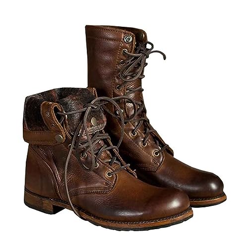 SIULAS Medieval PU Leather Boots - Retro Riding Boots for Men - Steampunk Knight Boots Lace Up Ankle Boots - Men's Short Riding Boot Outdoor Fashion Casual Shoes,Brown,45