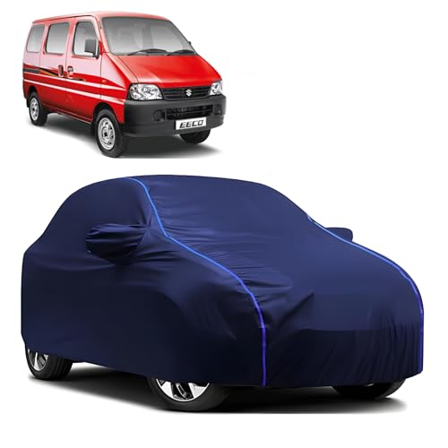 Image of Kerwa Car Body Cover Waterproof Compatible with Maruti Suzuki Eeco | Scratch Proof, Anti-Dust, UV Protection | Windproof Buckle Strap | Fitted Bottom Elastic | Side Mirror Pockets-Blue