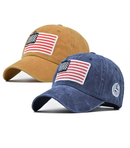 Image of 2-Pack USA Flag Hats for Men Baseball American Flag Hats for Men USA Cap USA Tactical Washed for Women