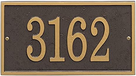 WHITEHALL Address Sign House Numbers for Outside Modern Address Signs for Houses Cast Metal Address Plaque, Rectangle 11" x 6.25" - Bronze with Gold Numbers