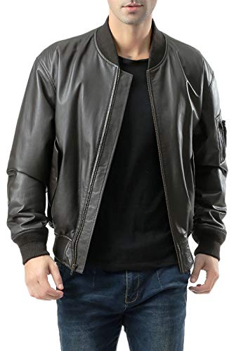 Landing Leathers Men's MA-1 Leather Flight Bomber Jacket Brown Big and Tall 2XLT