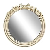 Round Makeup Mirror, Vintage Bow Decorative Mirror, Wall Mounted Mirror with Wooden Frame for Living Room, Girls Bedroom, Bathroom (Color : Champagne, Size : 50cm/20inch)