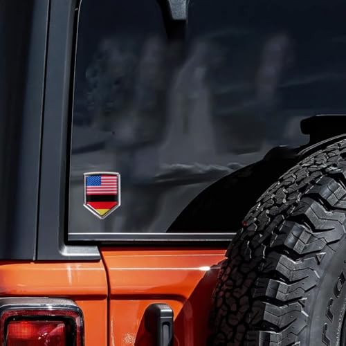2-Pack USA and Germany Flag Car Chrome 3D Emblem Decal Stickers, Aluminum Alloy Shield Shape, for Cars, Trucks, SUVs – Easy Peel and Stick, Durable, Ideal for USA-Germany Relations