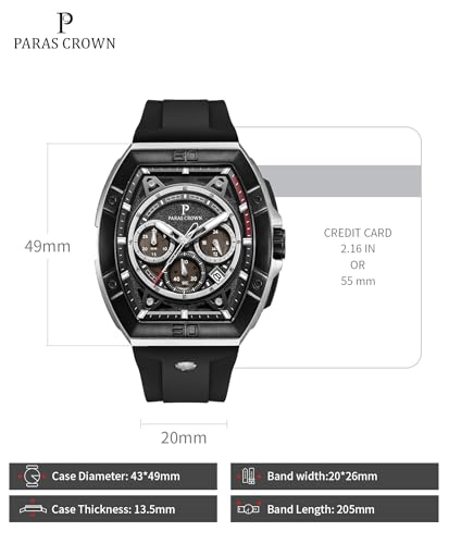 Image of Paras Crown Watches for Men Tonneau 5ATM Waterproof Quartz Luxury Chronograph Analog Men's Wrist Watches Stainless Steel Case Mens Watches