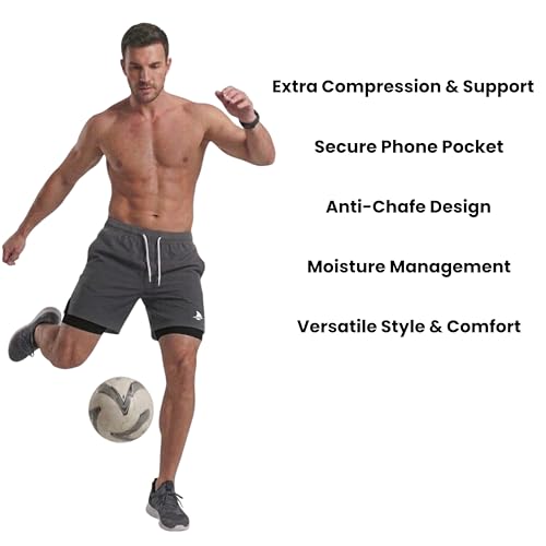 Image of BOLDSHARK Men's 2 in 1 Active Dual Shorts with Inner Tights Layer | Double Layer Short for Running, Gym & Sports