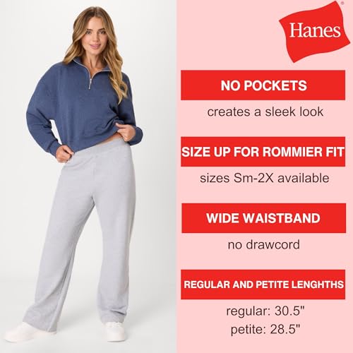Image of Hanes Women's EcoSmart Petite Open Bottom Leg Sweatpants, Violet Splendor Heather, Medium