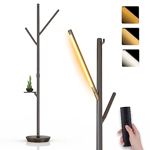 Led Tree Floor Lamp With Table, Modern 3 Color Temperatures Standing Lamp With Remote & Touch Control, Black Tall Floor Lamps For Living Room, Office, Corner #TOP14