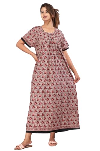 Image of Monique Brand 100% Pure Cotton Nighty for Woman | Floral Gown for Women Night Wear | Cotton Nighty for Women Stylish | Maxi for Women Cotton
