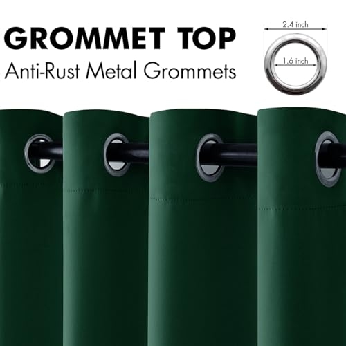 MIULEE Christmas Dark Green Blackout Curtains for Bedroom Living Room Thermal Insulated Room Darkening Grommet Top Solid Light Blocking Drapery Set of 2 Window Panels 52 x 72 Inches Hunter Green
