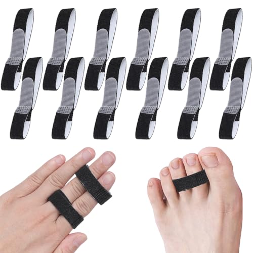 Wisesso Finger Splint 12PCS Finger Buddy Straps Adjustable Buddy tape for Broken Toe Sprained Fingers Support Finger Support Arthritis Finger Splint Rings Black