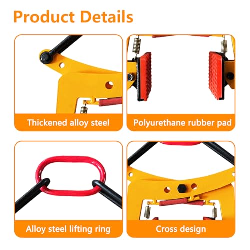Bordsteinzange, 325kg Plattenheber, Verstellbare Öffnung 6-24cm Durchmesser, Versetzzange mit rutschfesten Gummipads, Steinzange für Marmor, Granit und Bordstein-Transport